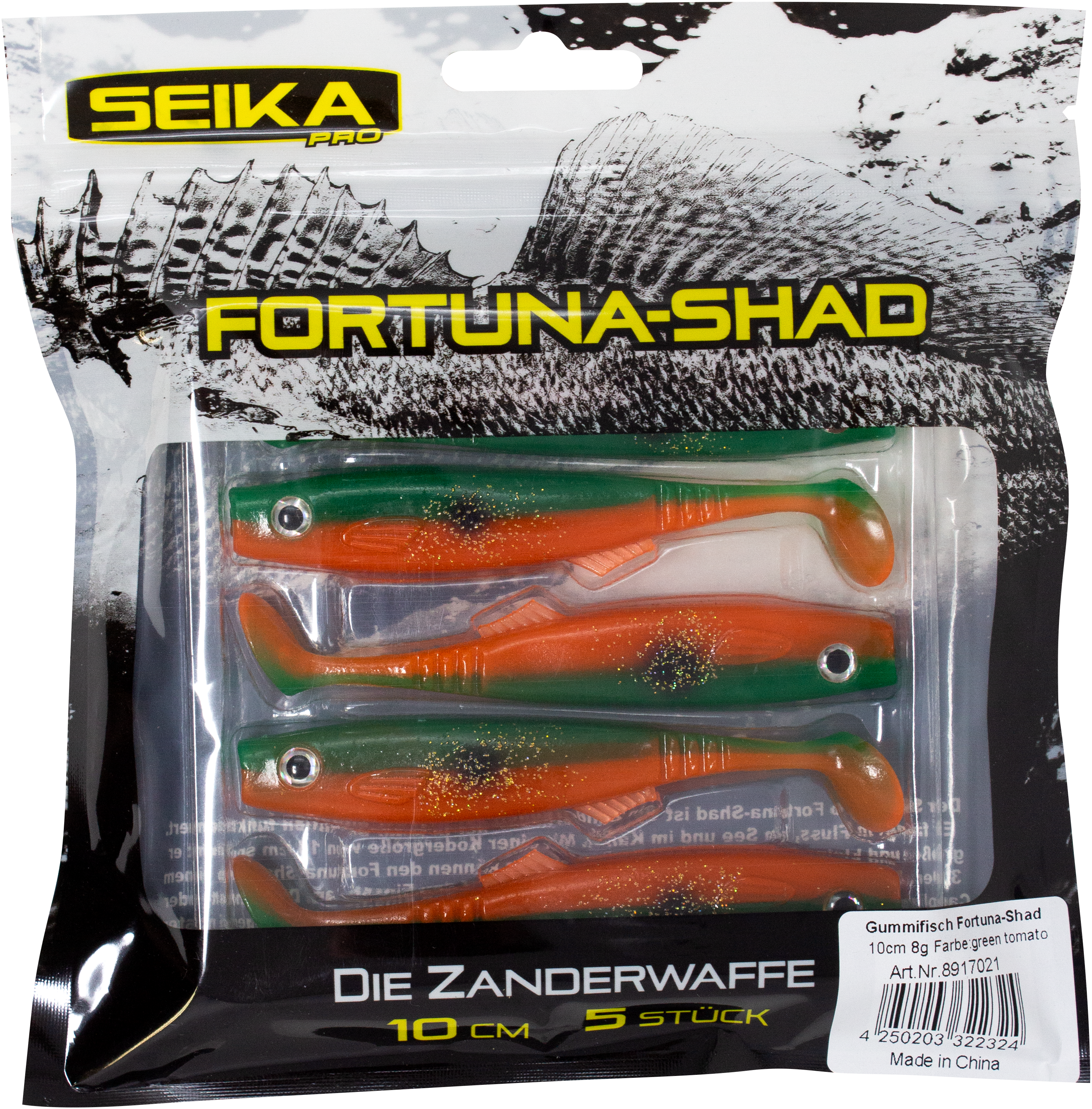 8917021 - 01 Gummifisch Fortuna-Shad 10cm 8g green tomato verpackt